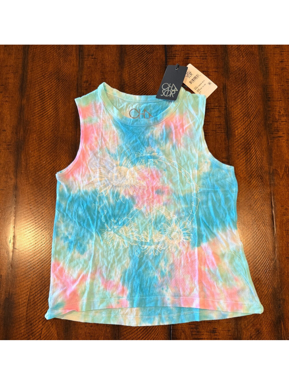 Chaser Flower Peace Beachside Tie Dye Muscle Crop Tank Top NWT Small